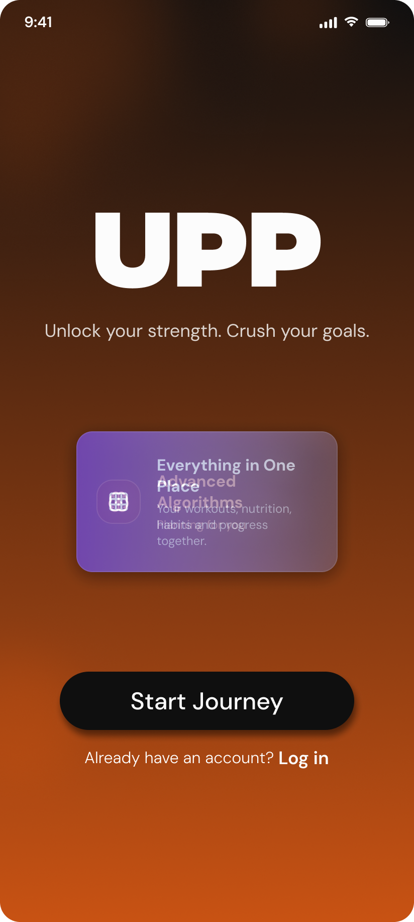 Upp welcome screen with Start Journey action